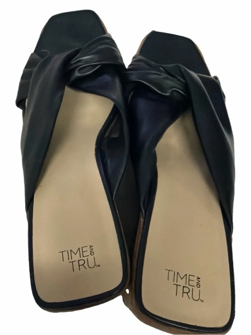 Time and Tru Black Knotted Slide Sandals heels